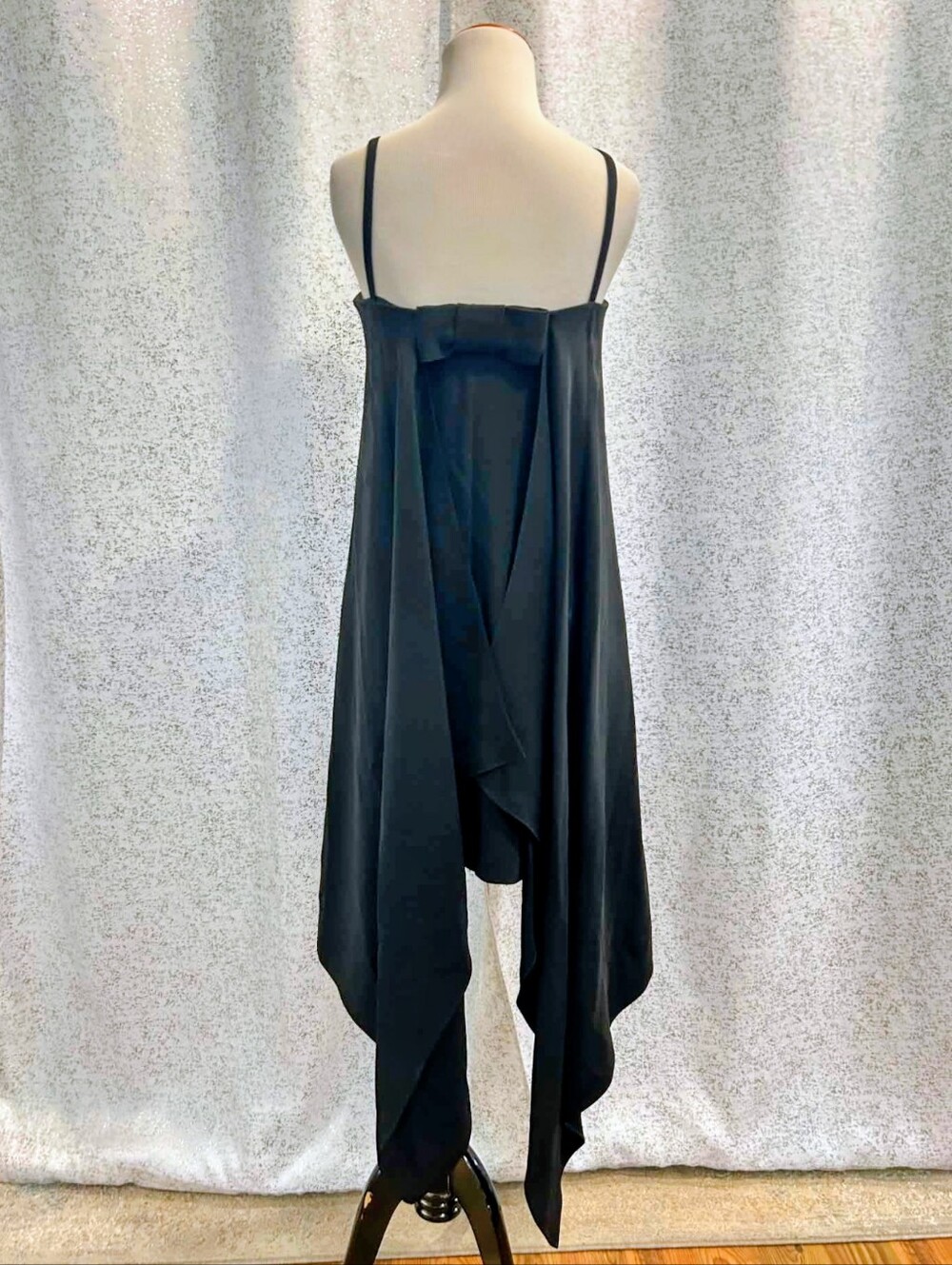 Valentino Black Asymmetrical Slip Dress with Draped Hem